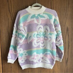 Spunky vintage 90s pastel rainbow metallic floral sweater size XL?